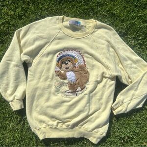 Vintage Japan 1980s Pinwheels Fuzzy Native American Teddy Bear Sweatshirt